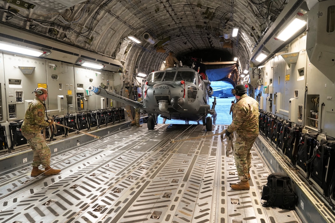 Airmen from the Alaska Air National Guard 176th Aircraft Maintenance from Joint Base Elmendorf-Richardson, Alaska, and the active duty 718th Aircraft Maintenance Squadron from Kadena Air Base, Japan, conducted a joint operation to transport an HH-60G Pave Hawk helicopter from Bethel to JBER in early January 2024.