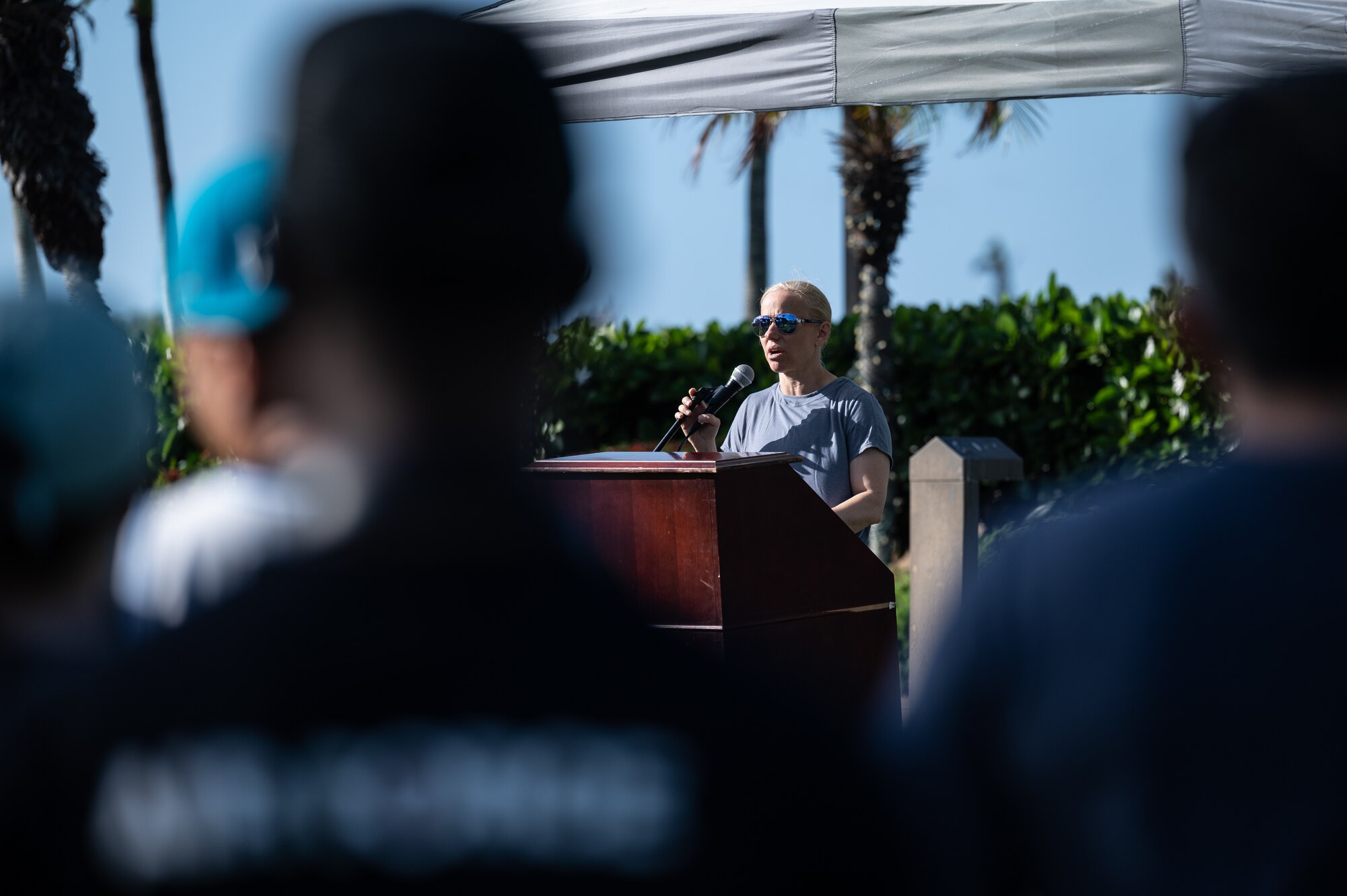 Airman gives speech.