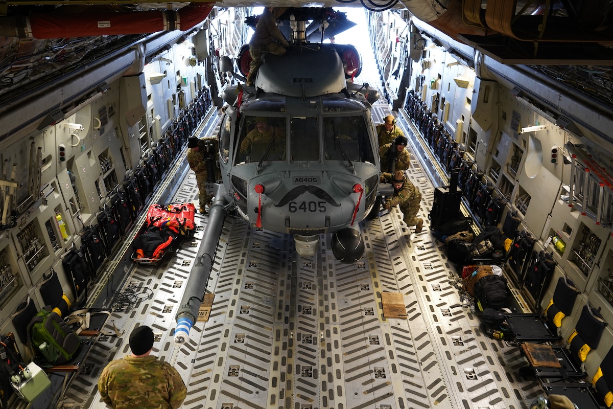 Airmen from the Alaska Air National Guard 176th Aircraft Maintenance from Joint Base Elmendorf-Richardson, Alaska, and the active duty 718th Aircraft Maintenance Squadron from Kadena Air Base, Japan, conducted a joint operation to transport an HH-60G Pave Hawk helicopter from Bethel to JBER in early January 2024.