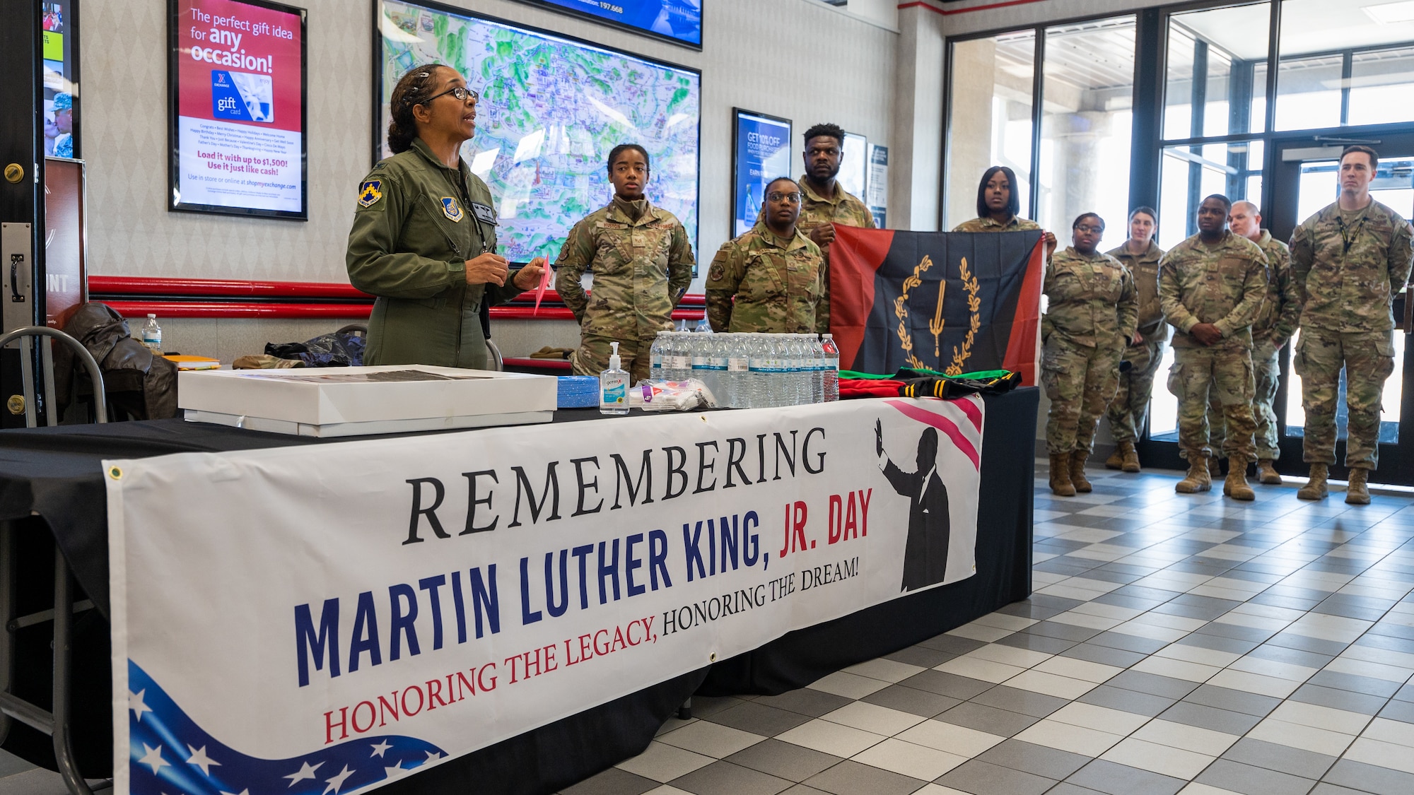 Col. Elizabeth Anderson-Doze addresses a crowd while sharing her thoughts on Martin Luther King Jr..