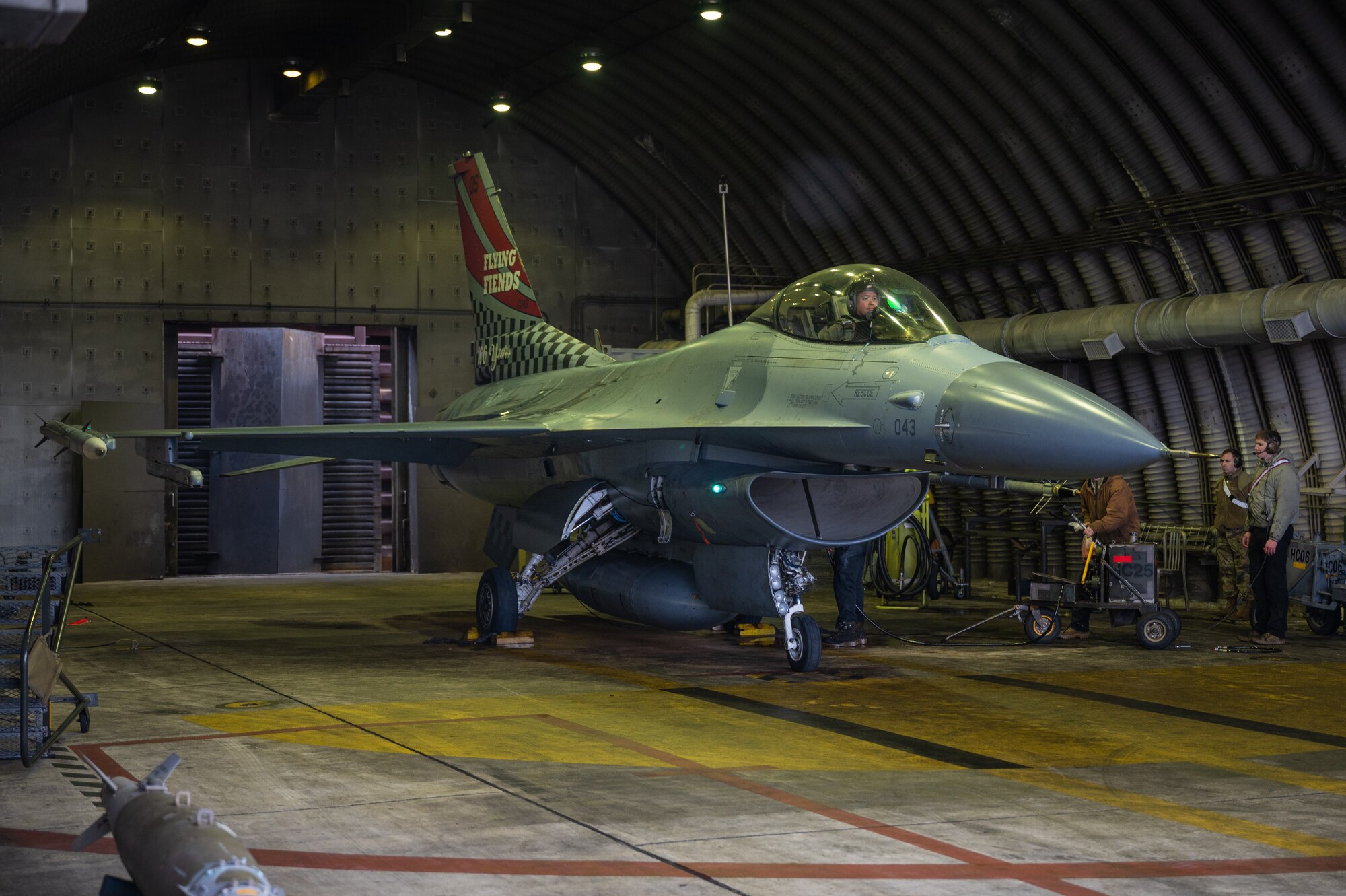 U.S. Air Force Lt. Col. Alexis Scott, 36th Fighter Squadron pilot, prepares to taxi inside an F-16 Fighting Falcon aircraft at Osan Air Base, Republic of Korea, Jan. 9, 2024. Scott has been a pilot for over 20 years, and still conducts training to ensure that he is ready to “Fight Tonight”. (U.S. Air Force photo by Airman 1st Class Chase Verzaal)