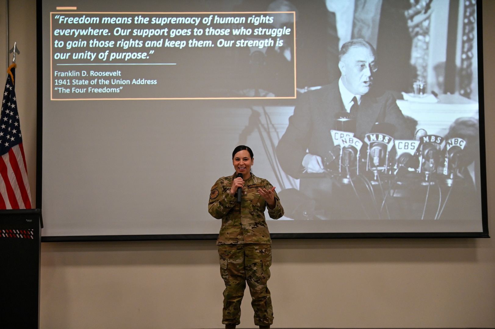A U.S. Air Force Maj. gives a presentation.