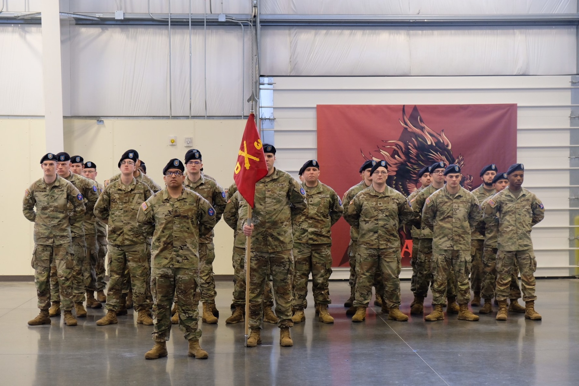 U.S. Army Soldiers from Delta Battery, 5th Battalion, 3rd Field Artillery Regiment, 1st Multi-Domain Task Force stand in formation during the unit’s activation ceremony at Joint Base Lewis-McChord, Washington, January 10, 2024. Delta Battery is the second battery activated as part of the 1st Long-Range Fires Battalion in support of Multi-Domain Operations.