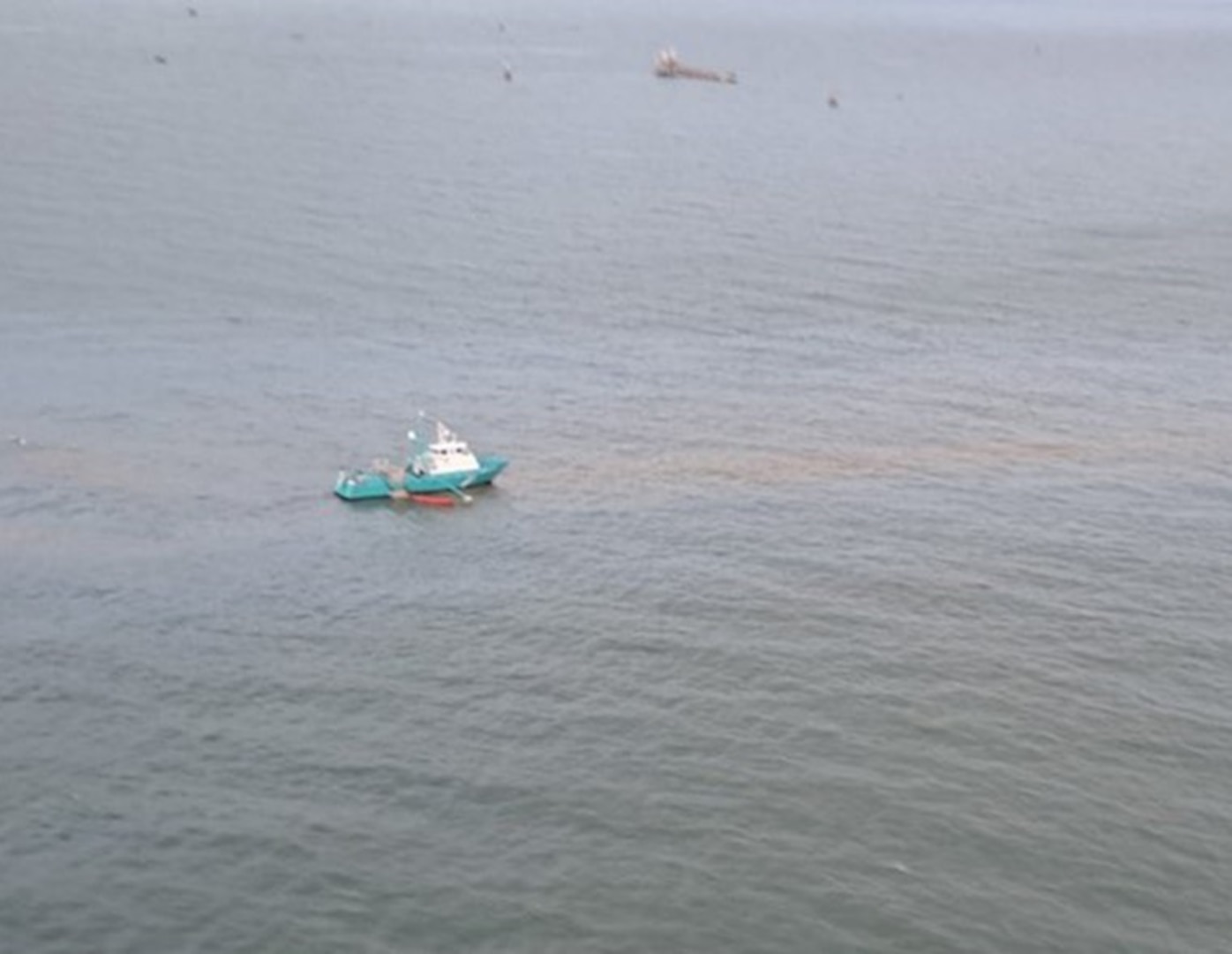 A skimmer vessel operates off the coast of Louisiana on January 11, 2024.