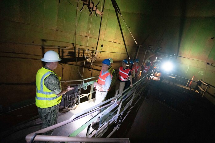 Honorable Erik K. Raven, Under Secretary of the U.S. Navy (center), receives a guided tour of the Red Hill Bulk Fuel Storage Facility (RHBFSF) from members of Joint Task Force-Red Hill (JTF-RH) on January 11, 2024.