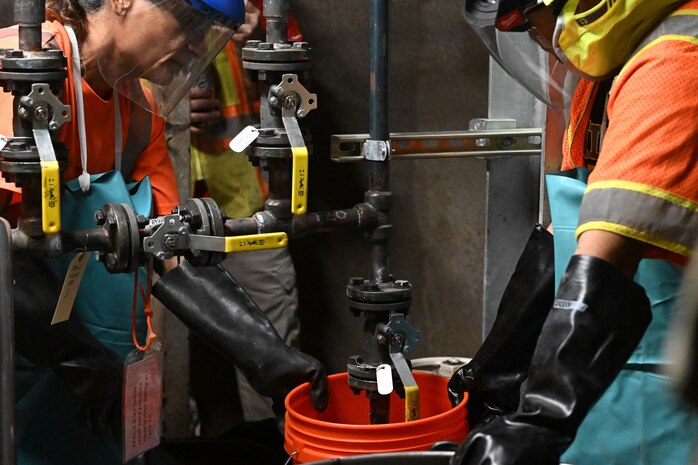 Personnel in support of Joint Task Force-Red Hill (JTF-RH) begin the process of residual fuel removal from the Red Hill Bulk Fuel Storage Facility Jan. 15, 2024, Halawa, Hawaii.