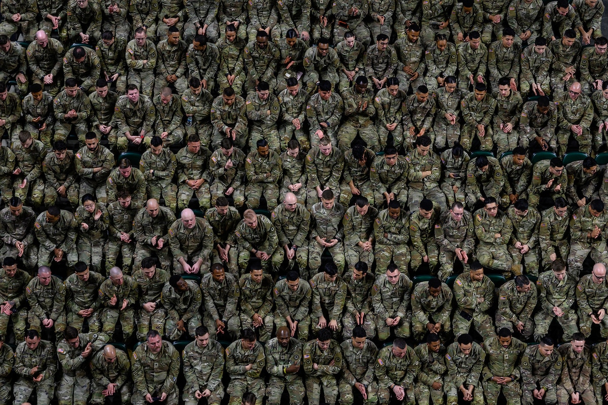 New Jersey National Guard soldiers attend a farewell ceremony in Trenton, N.J., Jan. 14, 2024. More than 1,500 soldiers assigned to the 44th Infantry Brigade Combat Team deployed to support U.S. Central Command’s Combined Joint Task Force Operation Inherent Resolve, which advises, assists and enables partner forces until they can independently defeat ISIS in designated areas of Iraq and Syria.