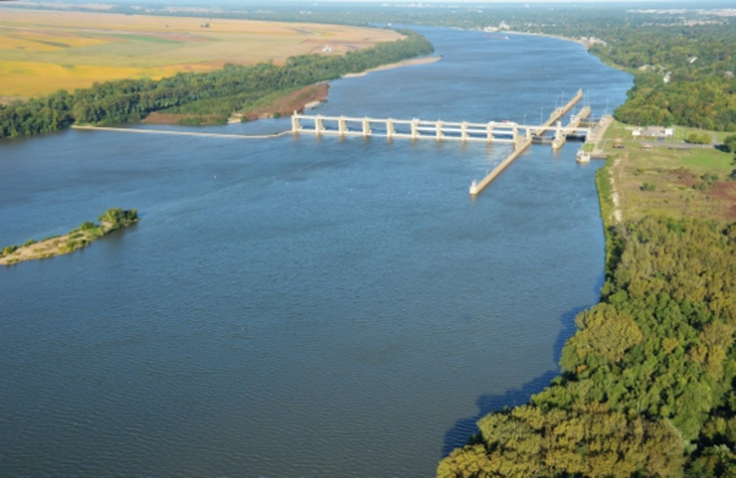 Aerial view of the Newburgh Locks and Dam in Newburgh, Indiana.