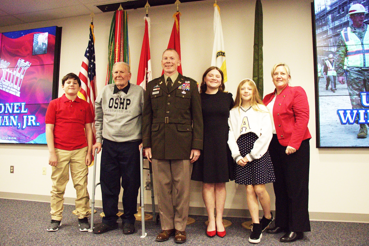 U.S. Army Brig. Gen. William C. Hannan, Jr., U.S. Army Corps of Engineers Transatlantic Division commanding general, stands for a photo alongside family members.