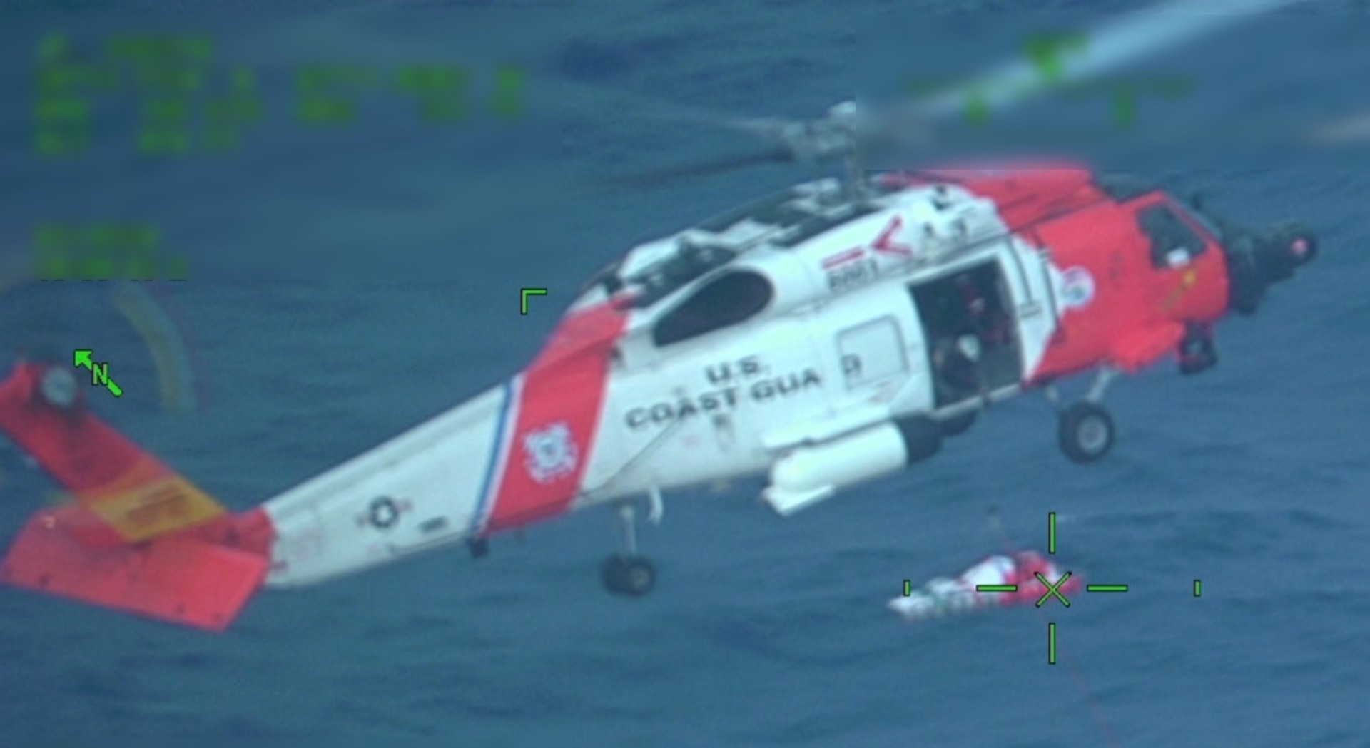 A Coast Guard MH-60T Jayhawk helicopter aircrew medevacs an 81-year-old, U.S. citizen, woman passenger from the MS Nieuw Amsterdam cruise ship Jan. 15, 2024, approximately 100 nautical miles north of Aguadilla, Puerto Rico.  The patient was safely transported to the Good Samaritan Hospital in Puerto Rico to receive a higher level of care.  (U.S. Coast Guard photo)