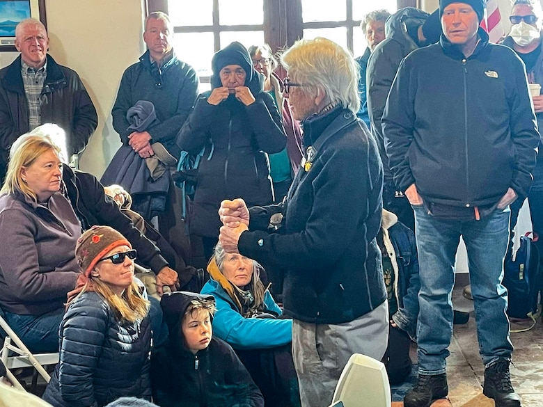 Volunteers listen to the presentation at the visitors’ center about eagles before heading out to count them during the annual midwinter bald eagle survey at Abiquiu Lake, N.M., Jan. 6, 2024.
