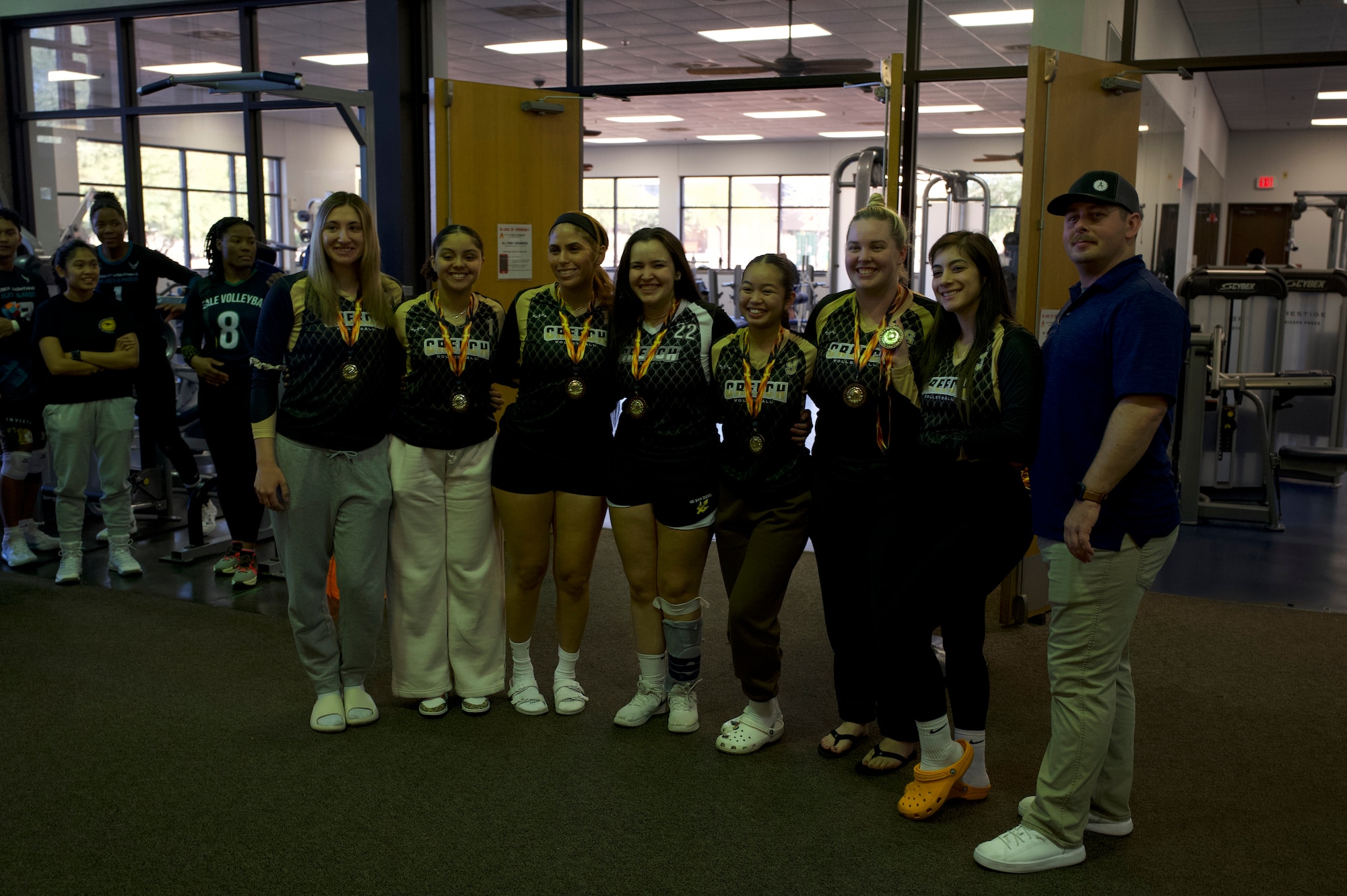 U.S. Airmen on the women’s division of the Creech Air Force Base volleyball team receive an award at Davis-Monthan Air Force Base, Ariz., Jan. 14, 2024. The awards ceremony was held after the second day of the tournament at the Benko Fitness Center. (U.S. Air Force photo by Airman 1st Class Robert Allen Cooke III)