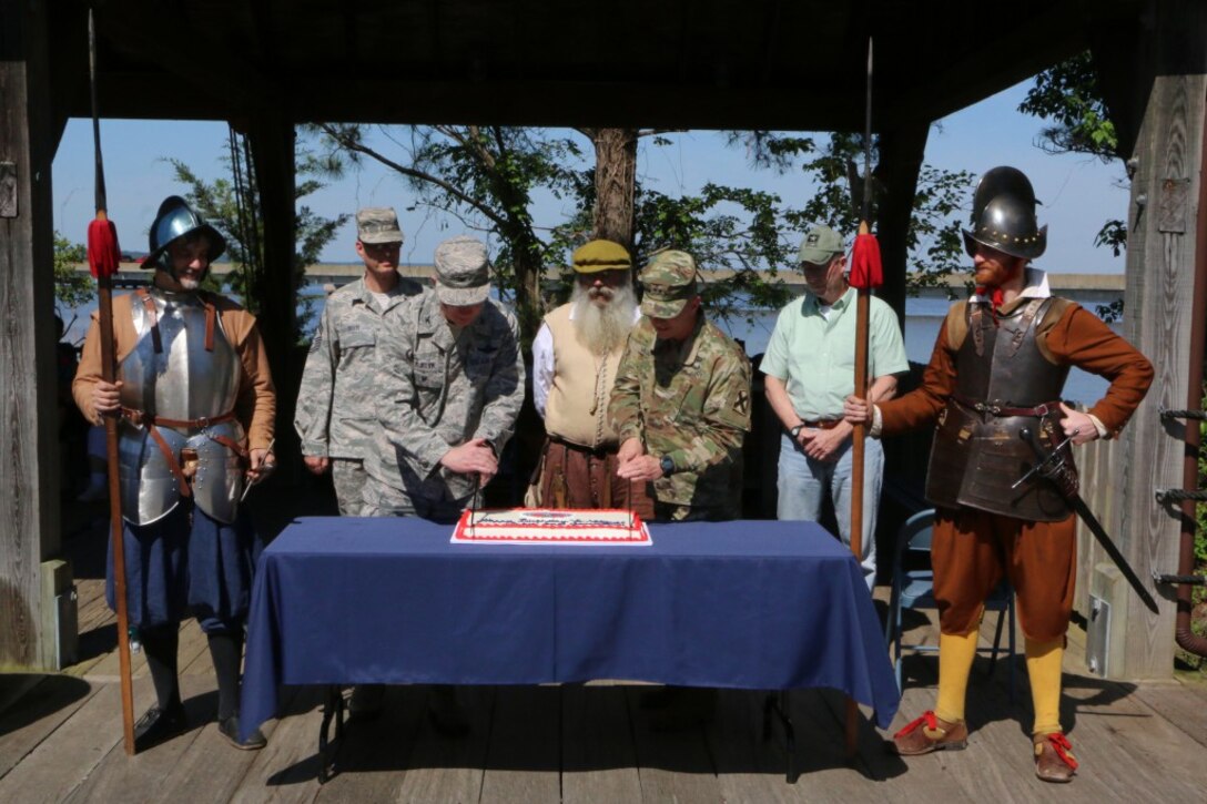Cake cutting marks 409th birthday for Va. Guard, Jamestown Settlement