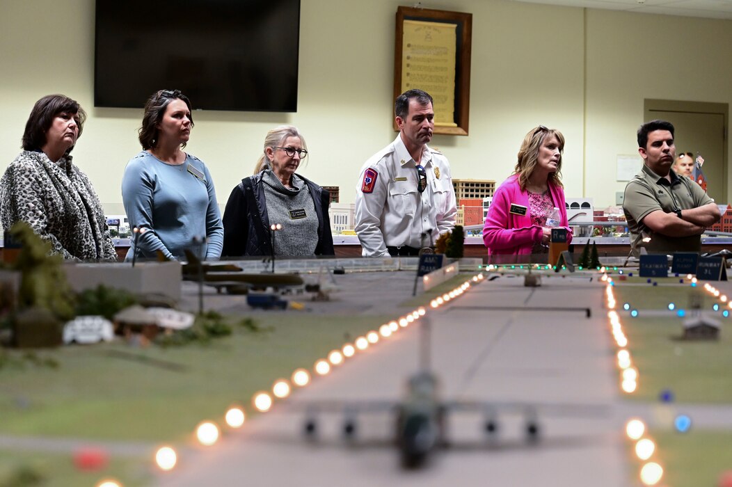 The 17th Training Wing honorary commanders learn about different teaching techniques used to train Department of Defense fire protection specialists at the Louis F. Garland DoD Fire Academy, Goodfellow Air Force Base, Texas, Jan. 12, 2023. Using the Norma Brown trainer, the course instructor can re-create various accidents and situations that test the student’s ability to mitigate damage and direct resources. (U.S. Air Force photo by Airman 1st Class Madison Collier)