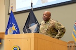 DLA Troop Support Commander Army Col. Landis Maddox speaks to the workforce during a town hall meeting January 11, 2024