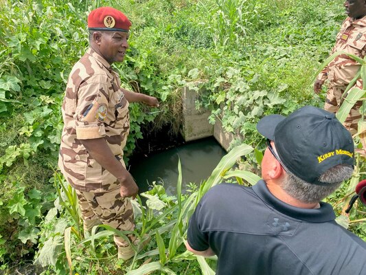 Steve England and Jake Helminiak of the USACE Philadelphia District traveled to Chad in North Central Africa to meet with Chadian armed forces and government officials, along with both U.S. and French forces, to discuss flooding issues near Camp Kossei. The two engineers had previously traveled to the Kingdom of Eswatini in Sub-Saharan Africa in 2019 for a separate water security mission, so revisiting the continent was a familiar opportunity.