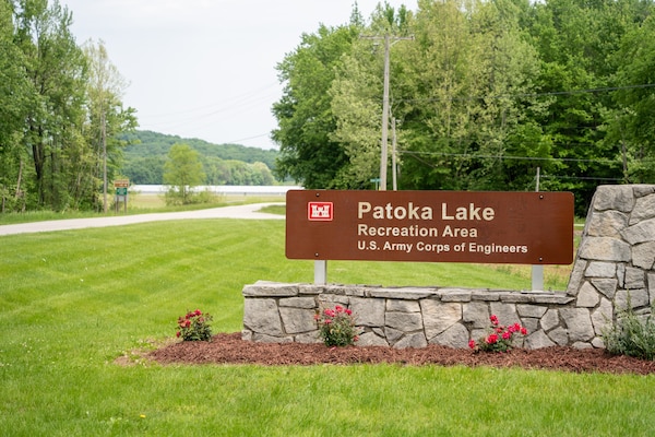 Patoka Lake recreation area sign in Dubois, Indiana.