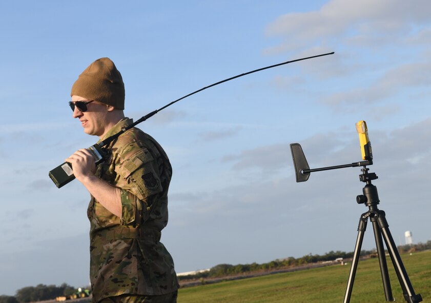 Capt. Benjamin McMillan, medical entomologist assigned to the 757th Airlift Squadron prepares for the aerial spray demonstration, Jan. 10, 2024, at the Manatee County Regional Airport, Florida.