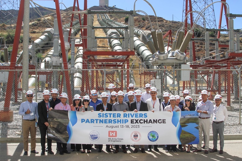 Delegates from the Mekong River Commission and leaders from the U.S. Army Corps of Engineers Pacific Ocean Division take a group photo at Castaic Pumped Storage Plant in southern California, Aug. 15, 2023.