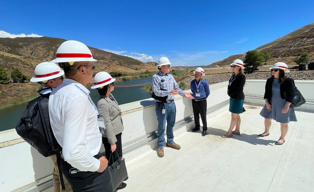 elegates from the Mekong River Commission and leaders from the U.S. Army Corps of Engineers Pacific Ocean Division and State Department receive a briefing at Castaic Pumped Storage Plant in southern California, Aug. 15, 2023.