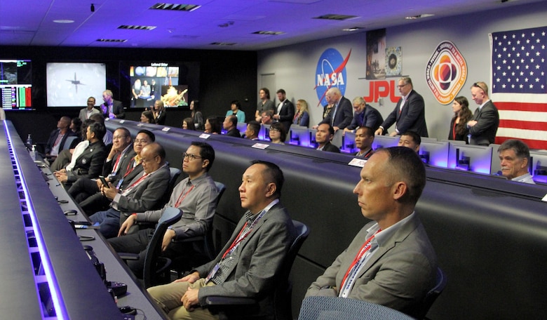 Delegates from the Mekong River Commission and leaders from the U.S. Army Corps of Engineers Pacific Ocean Division receive a briefing at NASA Jet Propulsion Laboratory in Pasadena, California, Aug. 15, 2023.