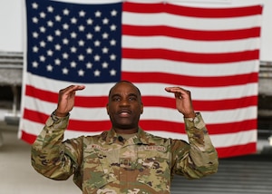 U.S. Air Force Chief Master Sgt. Maurice L. Williams, command chief, Air National Guard (ANG), speaks at a town hall meeting with enlisted members of the 106th Rescue Wing, New York National Guard at Francis S. Gabreski ANG Base in Westhampton Beach, New York, Dec. 1, 2023.