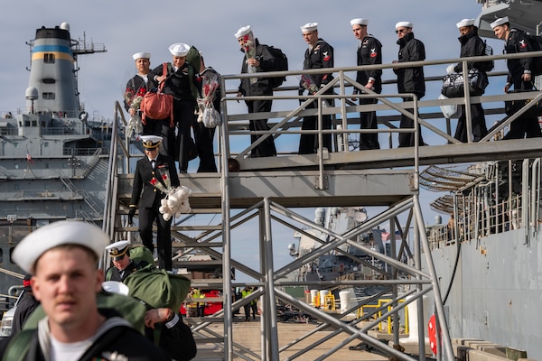 Normandy, part of the Gerald R. Ford Carrier Strike Group, was deployed to the U.S. Naval Forces Europe area of operations, employed by U.S. 6th Fleet to defend U.S., allied and partner interests.