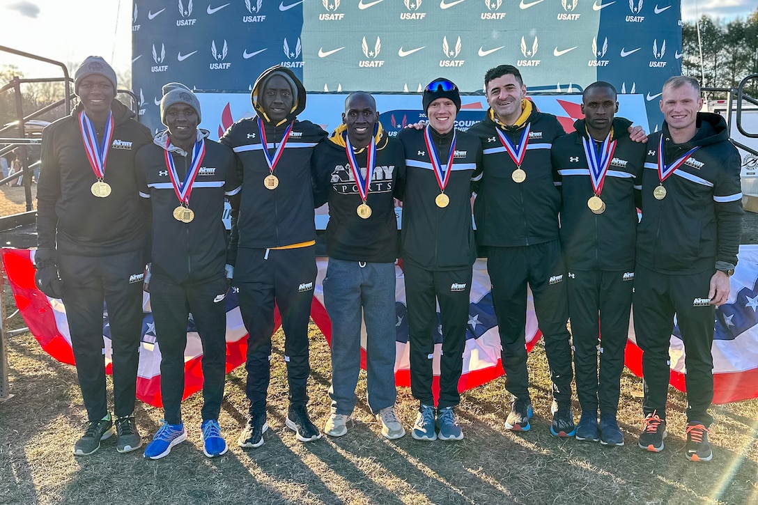 Army men capture their second consecutive title during the 2024 Armed Forces Cross Country Championship held in conjunction with the USA Track and Field Cross Country National Championship in Richmond, Va.  The Armed Forces Championship features teams from the Army, Marine Corps, Navy (with Coast Guard runners), and Air Force (with Space Force Runners).  Department of Defense Photo by Mr. Steven Dinote - Released.