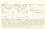 A five-by-eight inch piece of cream-colored paper (index card) with typewritten and handwritten text detailing the major specifications and events of USS Portent (AM-106), circa 1955