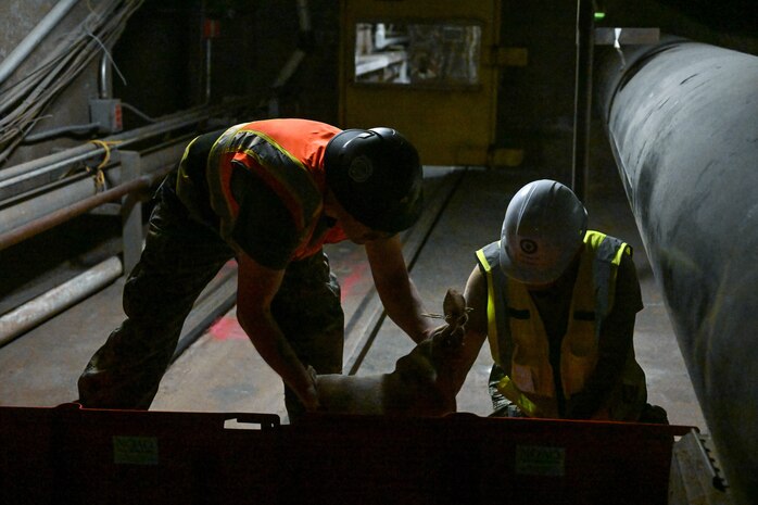 Members of Joint Task Force-Red Hill (JTF-RH) construct barriers at the Red Hill Bulk Fuel Storage Facility Jan. 19, 2024, Halawa, Hawaii.