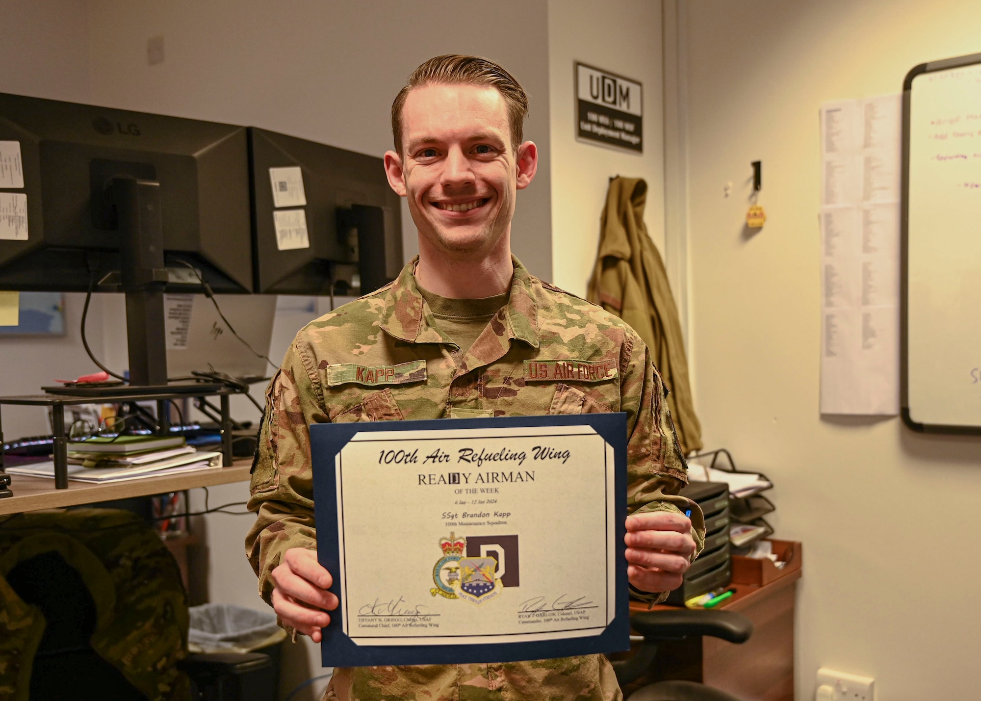 Kapp processed 40 deploying personnel and 103 aircraft ground equipment assets in support of the 100th MXS.
