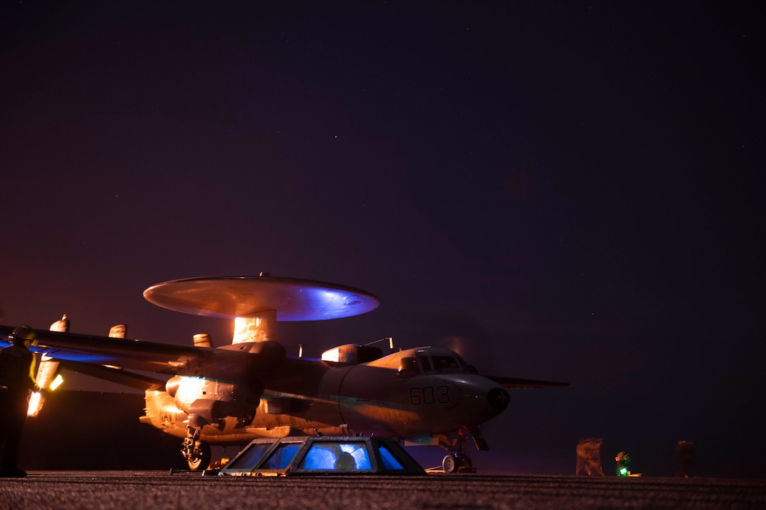 USS Dwight D. Eisenhower (CVN 69) conducts flight operations in response to increased Iranian-backed Houthi malign behavior in the Red Sea, Jan. 22, 2024. (U.S. Central Command Public Affairs courtesy photo)