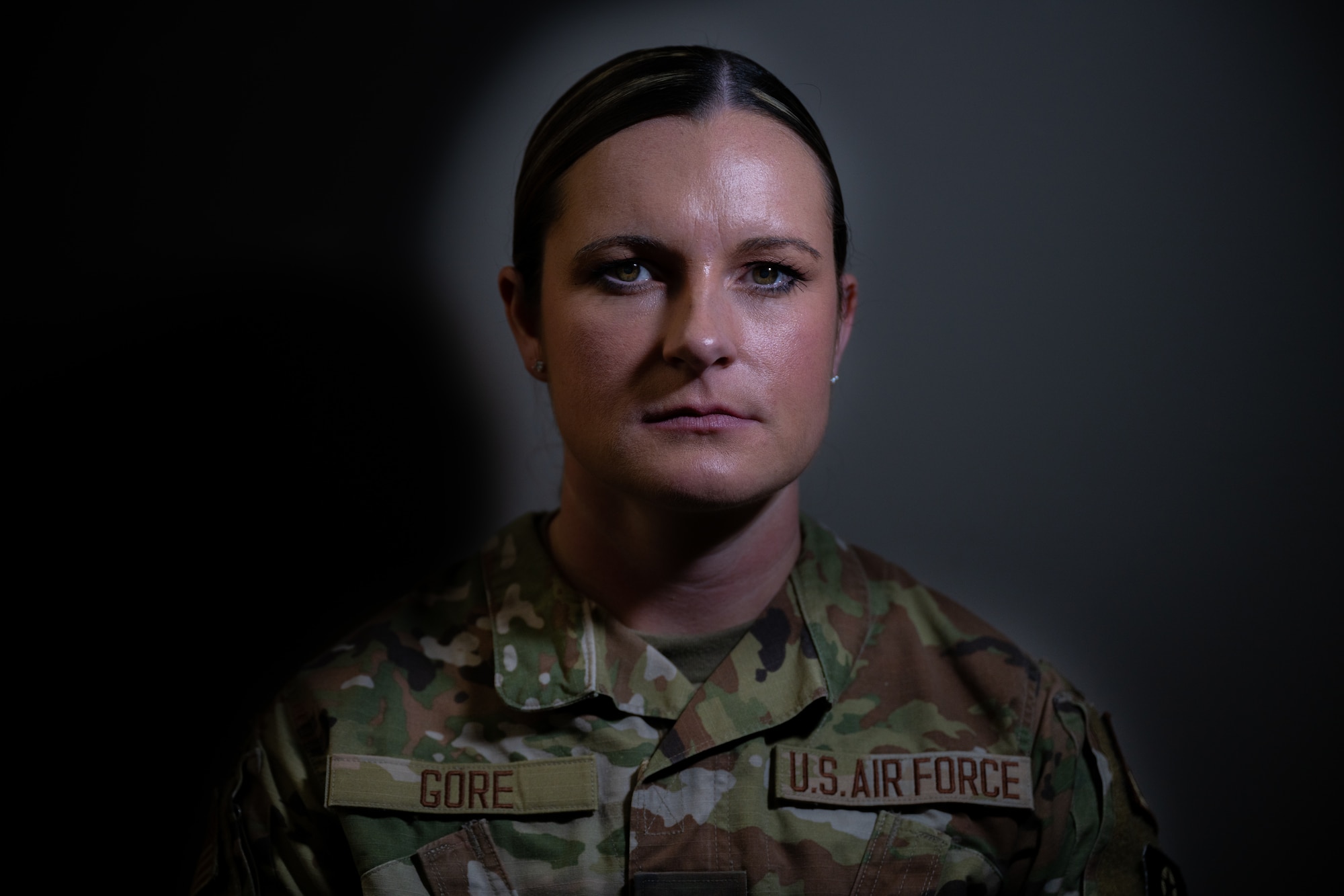 U.S. Air Force Airman 1st Class Sydney Gore, a 720th Operations Support Squadron command support staff technician, poses for a portrait at Hurlburt Field, Florida, Dec. 13, 2023. Personnel Airmen work directly for the commander to manage a variety of tasks and activities throughout the squadron. (U.S. Air Force photo by Senior Airman Calvarese)