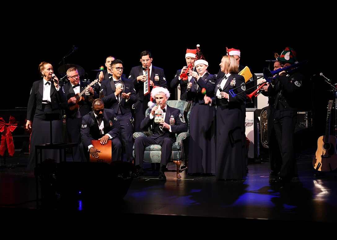 The entire Heartland of America Band playing a fun rendition of "Santa Claus Is Coming to Town" for Sounds of the Season 2023