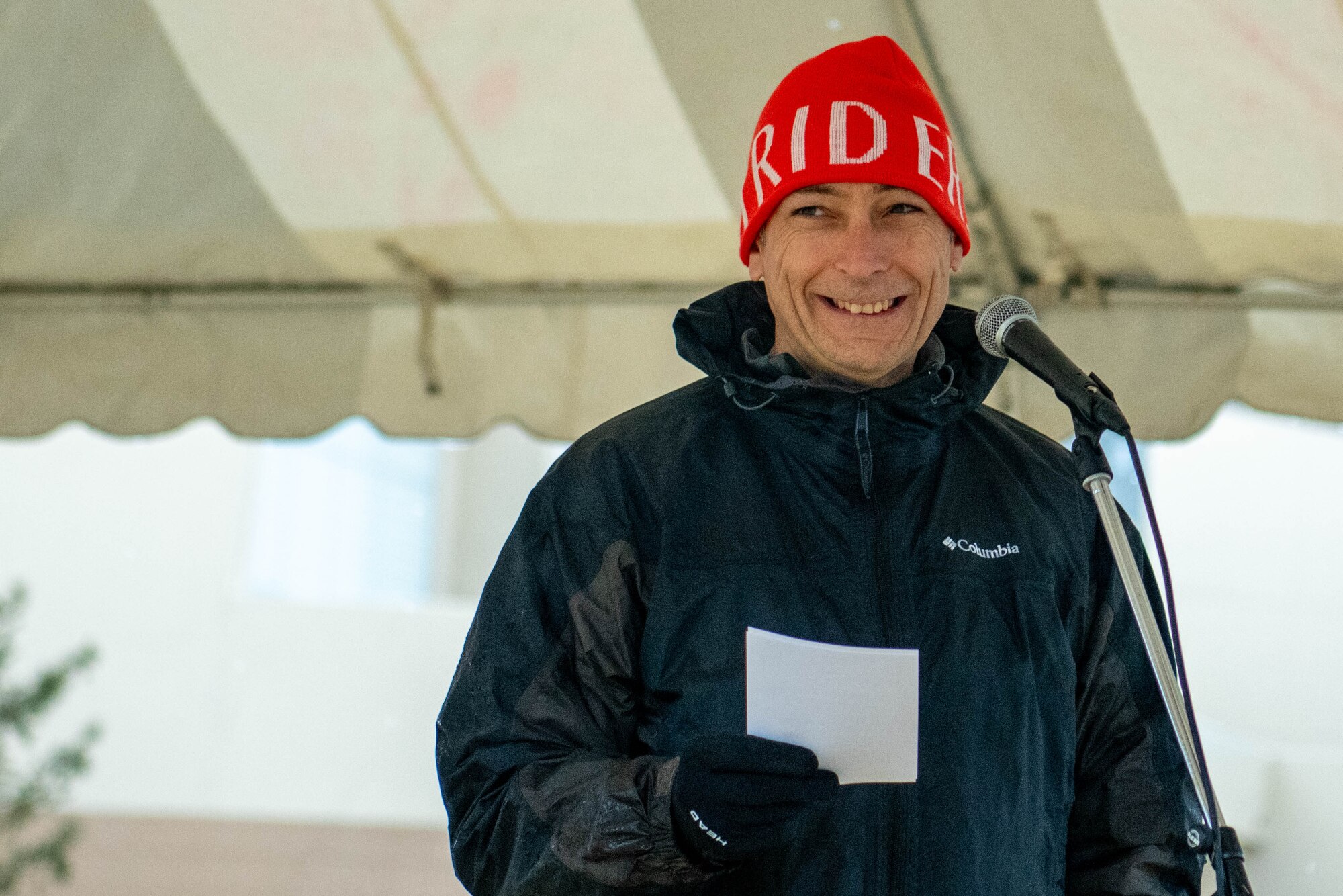 U.S. Air Force Col. Andrew Roddan, 374th Airlift Wing commander, gives remarks.