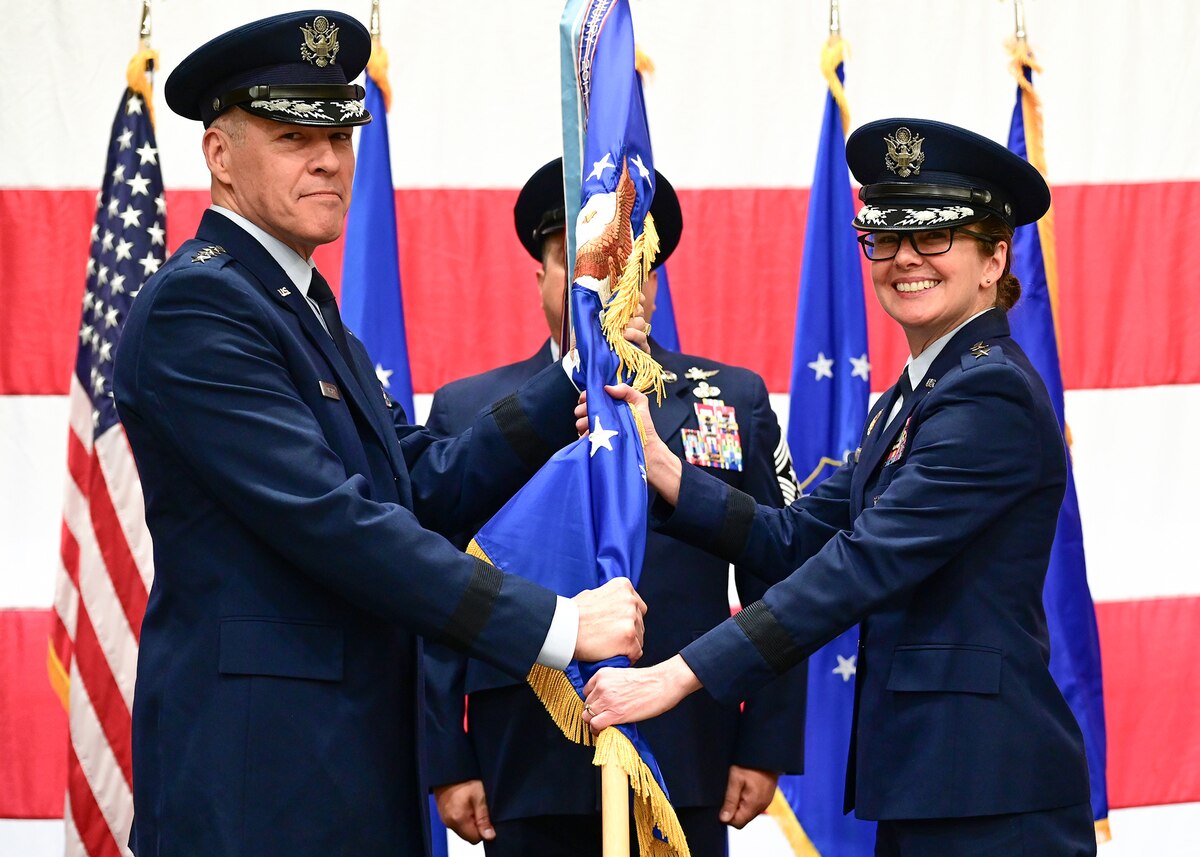 general bussiere transfers the flag of the 20th air force to major general huser