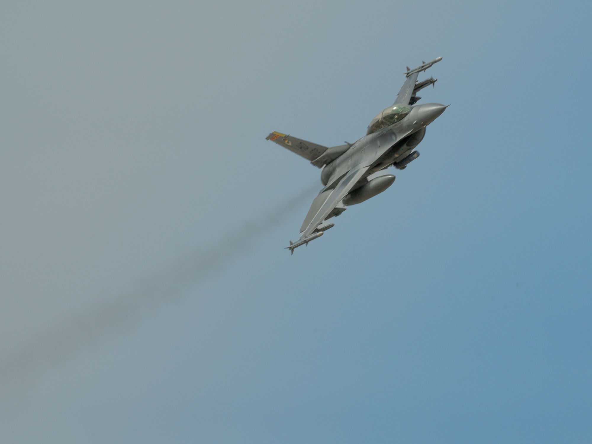 An F-16 Fighting Falcon assigned to the 309th Fighter Squadron, performs an aerial maneuver over Barry M. Goldwater Range, Arizona, Jan. 19, 2024.