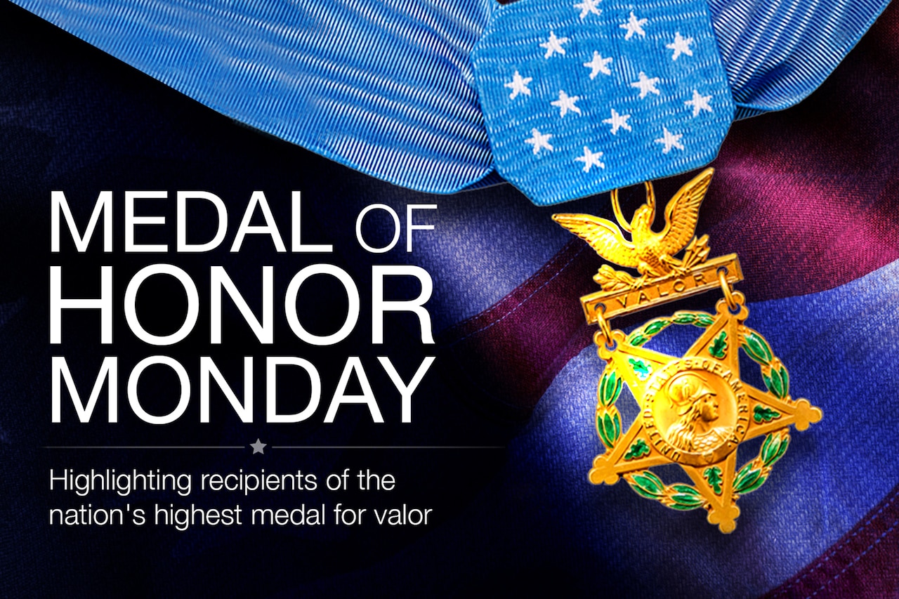 Illustration of a Medal of Honor medal with text reading 