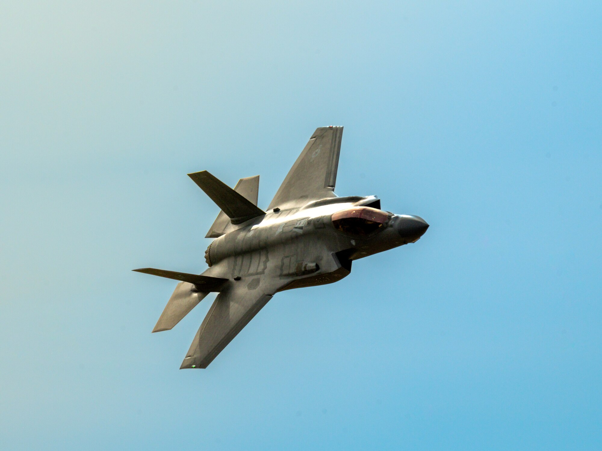 An F-35 Lightning II assigned to the 56th Fighter Wing flies over Barry M. Goldwater Range, Arizona, Jan. 19, 2024.