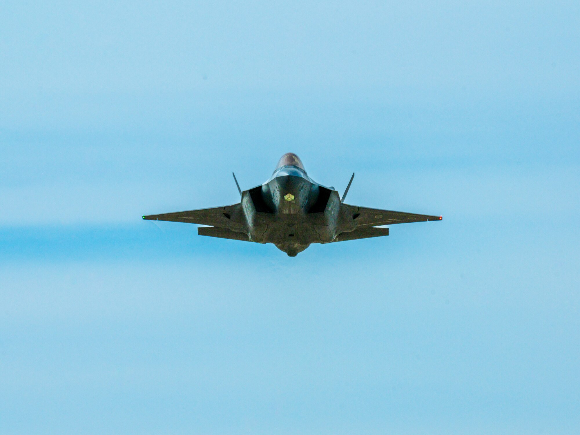 An F-35 Lightning II assigned to the 56th Fighter Wing flies over Barry M. Goldwater Range, Arizona, Jan. 19, 2024.