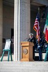 240124-N-NO067-1128 Nettuno, ITALY. (Jan. 24, 2024)  Vice Admiral Thomas E. Ishee, commander, U.S. 6th Fleet, delivers a speech during a commemoration of the 80th anniversary of the Battle of Anzio at the Sicily-Rome American Cemetery in Nettuno, Italy, Jan. 24, 2024. The 80th anniversary commemoration remembers Allied forces that fought together against tyranny during World War II as NATO Allies continue to stand strong and united in their resolve to defend against aggression in Europe today.  (U.S. Navy Photo by Mass Communication Specialist 2nd Class Andrew Eder)
