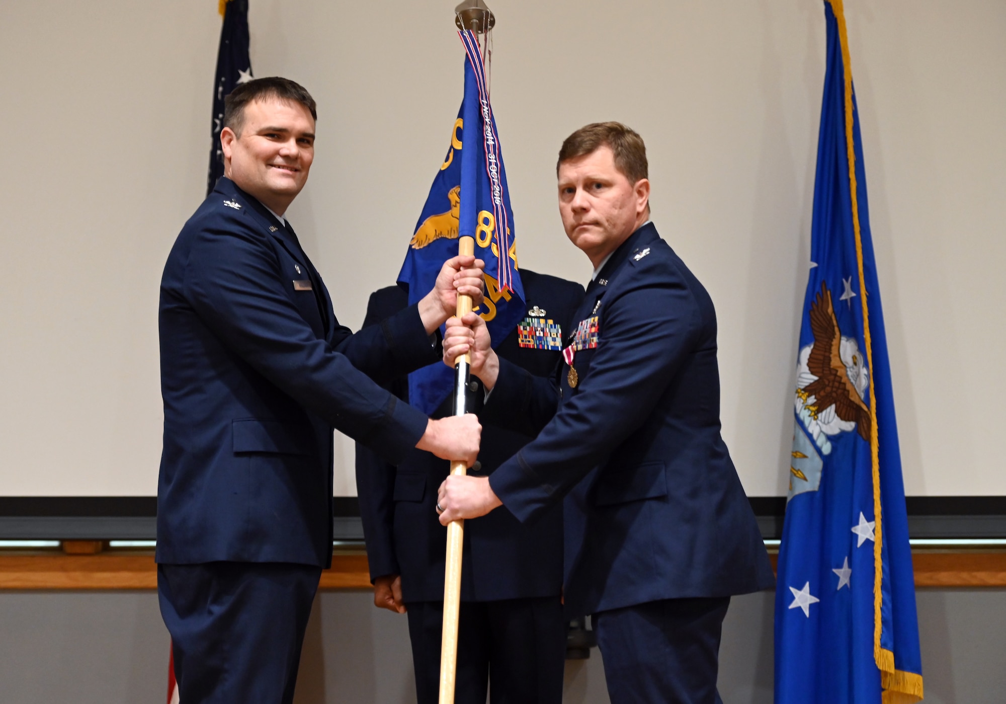 JOINT BASE SAN ANTONIO-LACKLAND, Texas --  
Col. Shaun Zabel assumed command of the 854th Combat Operations Squadron, 960th Cyberspace Wing, at Joint Base San Antonio-Kelly Annex, Texas, on January 6, 2024. He was also awarded with a Meritorious Service Medal for his outstanding service as Deputy Commander, 960th Cyberspace Operations Group.