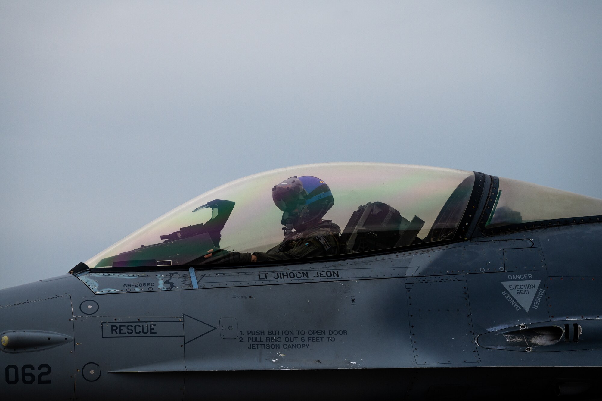 A pilot assigned to the 35th Fighter Squadron taxis before a flight.