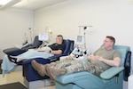 U.S. Army Brandon R. Ecker with U.S. Army Corps of Engineers, Schofield Barracks and U.S. Army Lt. Col. Kevin J. Downing with Tripler Army Medical Center donates blood and plasma units to Tripler Army Medical Center Blood Donor Center on Jan. 8, 2024.