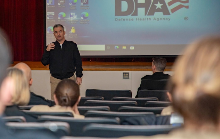 240119-N-KC192-1016 PORTSMOUTH, Va. (Jan. 19, 2024) Master Chief Hospital Corpsman Jeffrey Tabor, the senior enlisted leader assigned to Reserve Component Naval Medical Forces Atlantic (NMFL), briefs reserve prospective commanding officers, executive officers and senior enlisted leaders on enlisted matters during an annual reserve leadership synch on board NSA Hampton Roads - Portsmouth Annex, Jan. 19, 2024. The synch included training and mentorship opportunities for prospective commanding and executive officers along with their senior enlisted leaders across the region and to ensure alignment on future and current efforts are maintained. (U.S. Navy photo by Mass Communication Specialist 2nd Class Levi Decker)