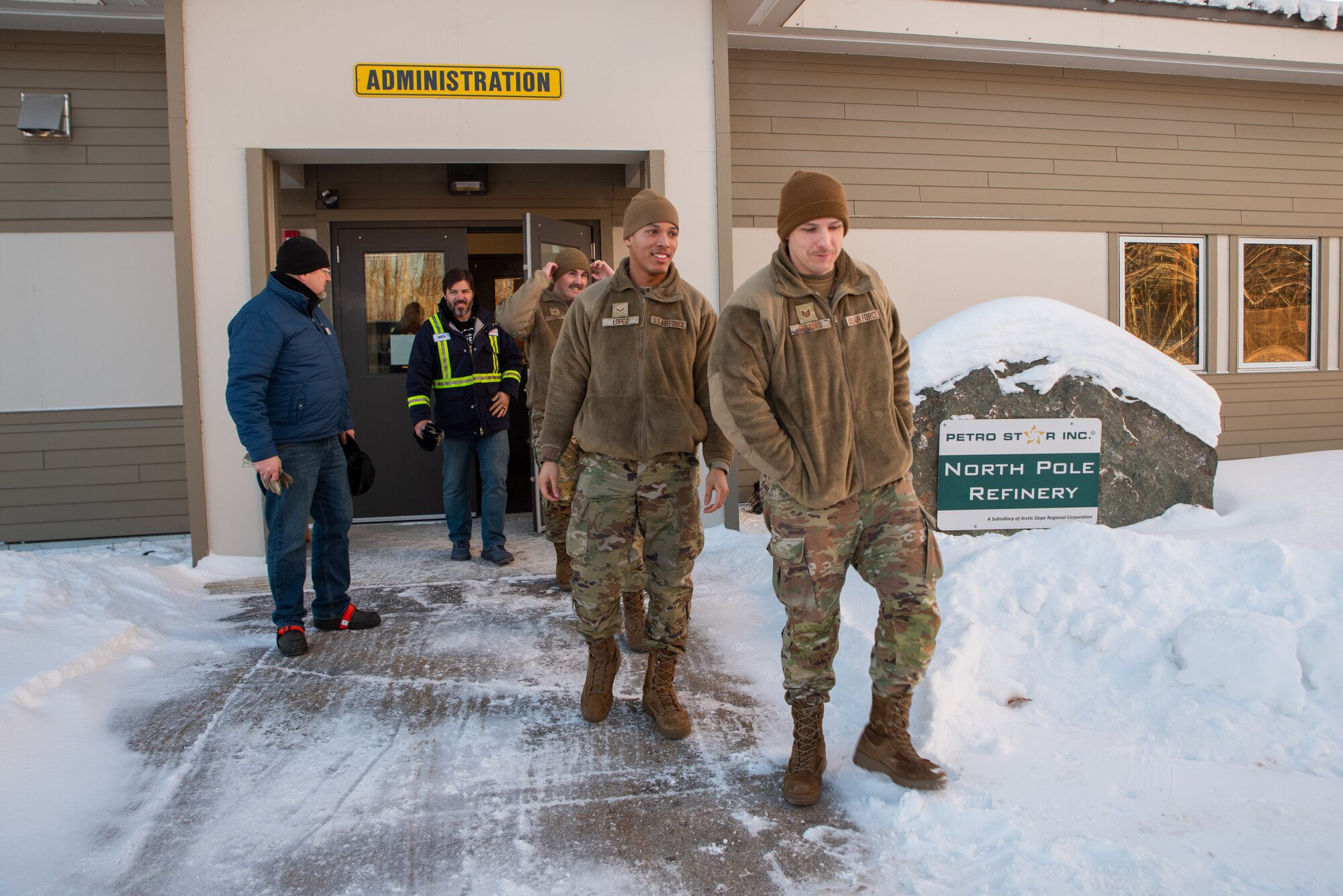 Airmen assigned to the 354th Logistics Readiness Squadron tour the Petro Star Inc. Oil Refinery, North Pole, Alaska, on Jan. 22, 2024.