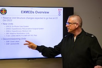 240118-N-KC192-2034 PORTSMOUTH, Va. (Jan. 18, 2024) Capt. Gregory Klein, the deputy chief of staff assigned to Reserve Component Naval Medical Forces Atlantic (NMFL), briefs reserve prospective commanding officers, executive officers and senior enlisted leaders during an annual reserve leadership synch on board NSA Hampton Roads - Portsmouth Annex, Jan. 18, 2024. The synch included training and mentorship opportunities for prospective commanding and executive officers along with their senior enlisted leaders across the region and to ensure alignment on future and current efforts are maintained. (U.S. Navy photo by Mass Communication Specialist 2nd Class Levi Decker)