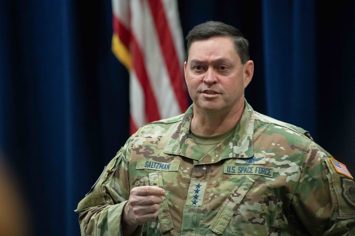 Chief of Space Operations Gen. Chance Saltzman addresses Air War College students during his visit to Maxwell Air Force Base, Ala., Jan. 23, 2024