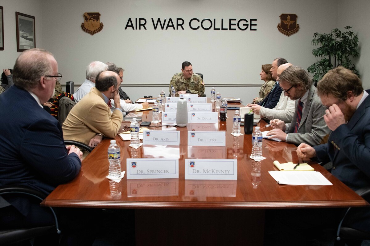 Chief of Space Operations Gen. Chance Saltzman meets with Air University faculty to discuss Great Power Competition during his visit to Maxwell Air Force Base, Ala., Jan. 23, 2024.