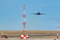 A B-1B Lancer assigned to the 37th Bomb Squadron taxis on the flightline at Ellsworth Air Force Base, South Dakota, Jan. 25, 2024. The bombers will join the 7th Bomb Wing at Dyess Air Force Base where they will conduct joint operations and training sorties as a fellow B-1 base. (U.S. Air Force photo by Staff Sgt. Jake Jacobsen)